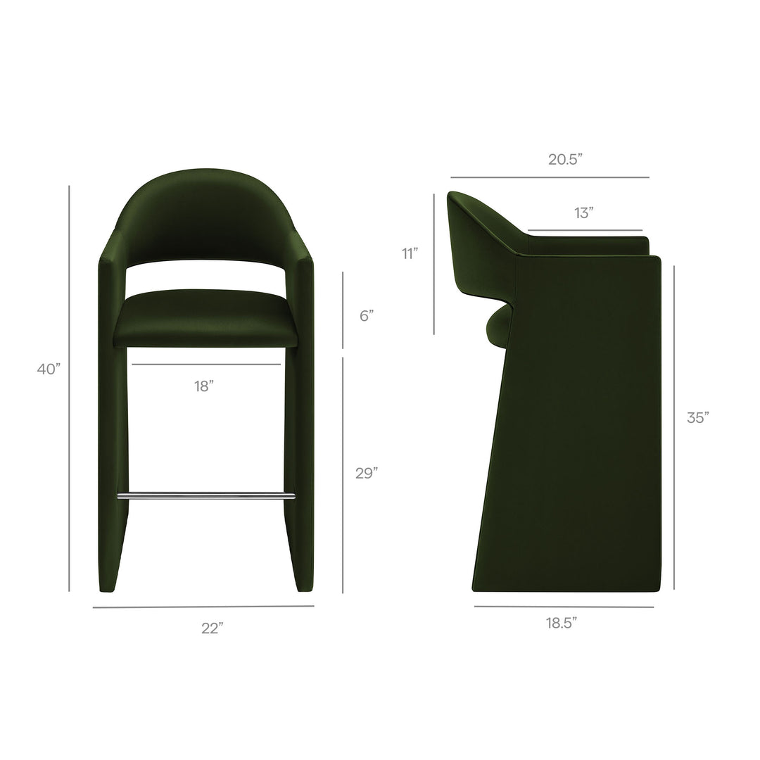 Talia 41 Inch Performance Velvet Bar Stool in Moss Green