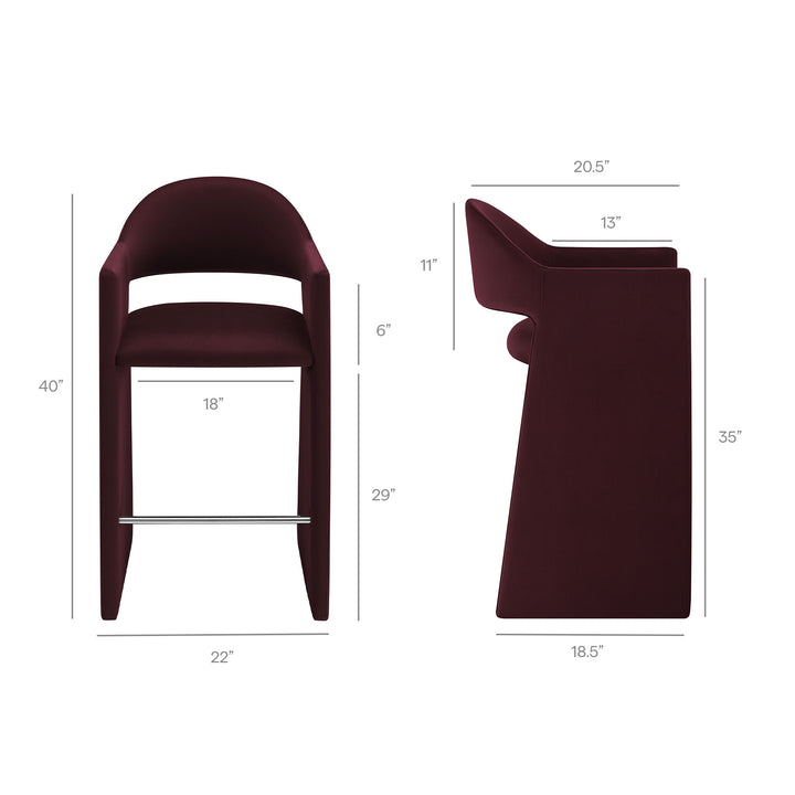 Talia 41 Inch Performance Velvet Bar Stool in Mulberry