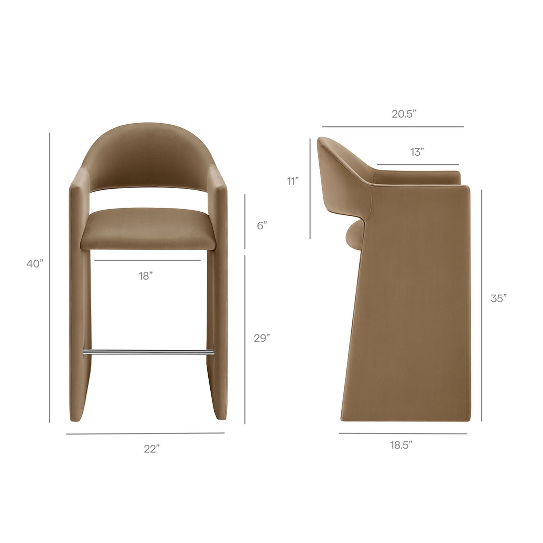 Talia 41 Inch Performance Velvet Bar Stool in Taupe