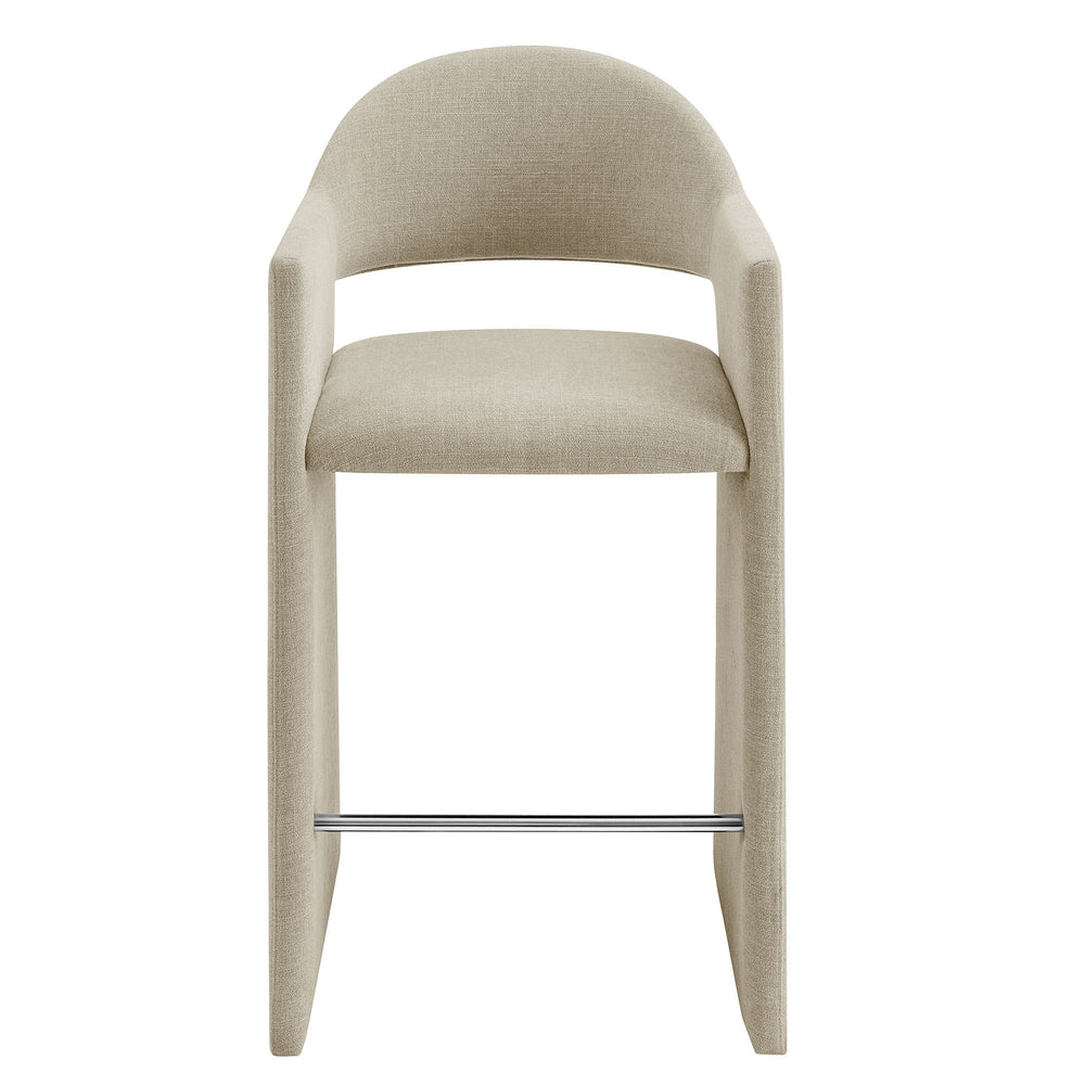 Talia 41 Inch Upholstered Fabric Bar Stool in Linen