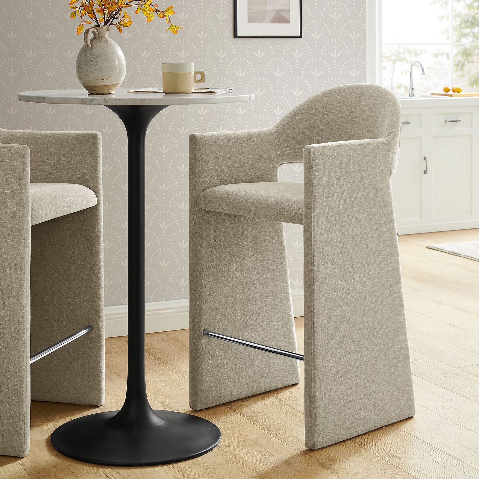 Talia 41 Inch Upholstered Fabric Bar Stool in Linen