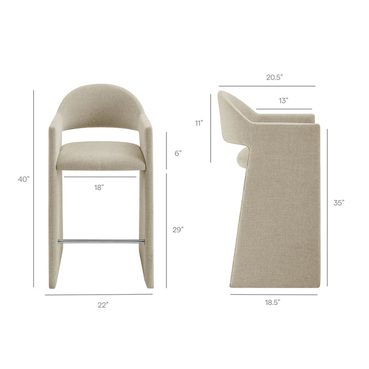 Talia 41 Inch Upholstered Fabric Bar Stool in Linen