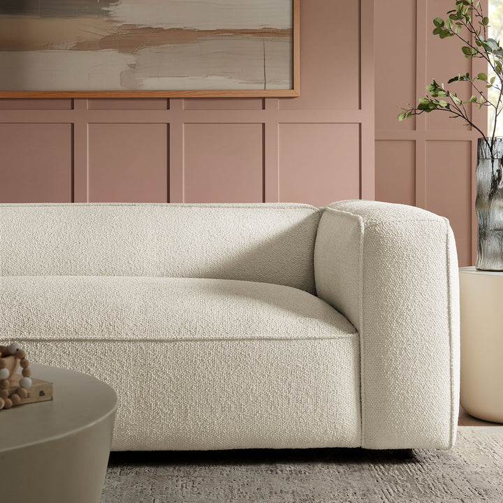 Auren 88 Inch Lattice Bouclé Upholstered Sofa in Cream