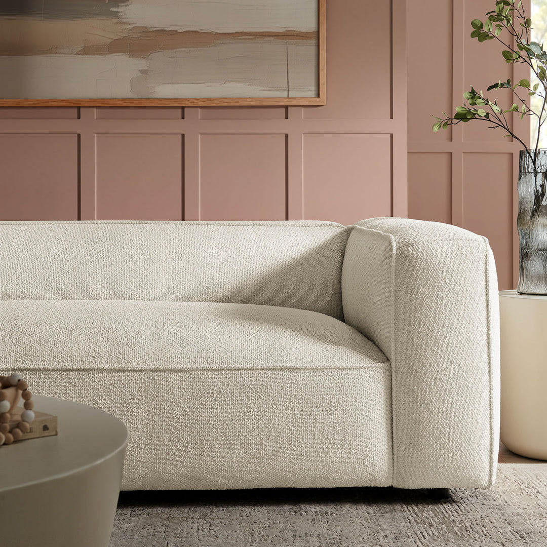 Auren 88 Inch Lattice Bouclé Upholstered Sofa in Cream