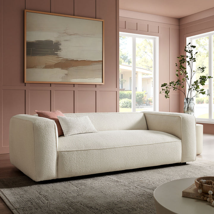 Auren 88 Inch Lattice Bouclé Upholstered Sofa in Cream