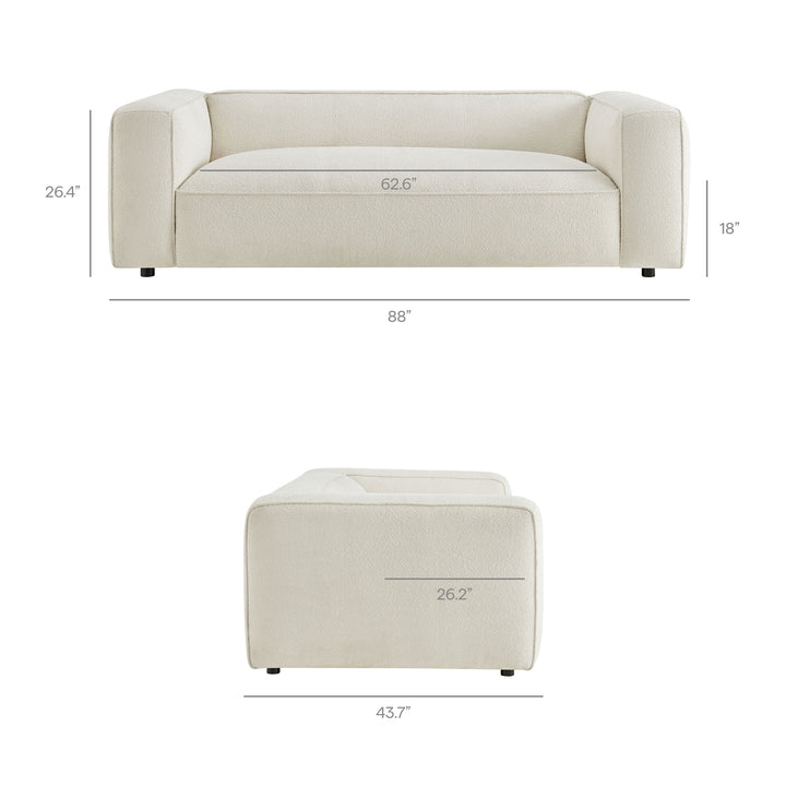 Auren 88 Inch Lattice Bouclé Upholstered Sofa in Cream