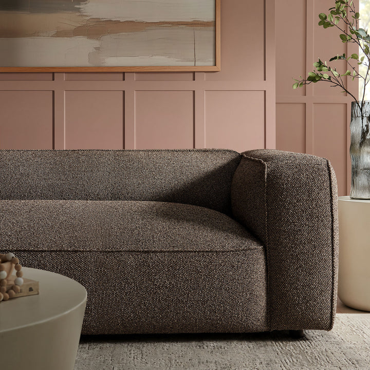 Auren 88 Inch Lattice Bouclé Upholstered Sofa in Earth