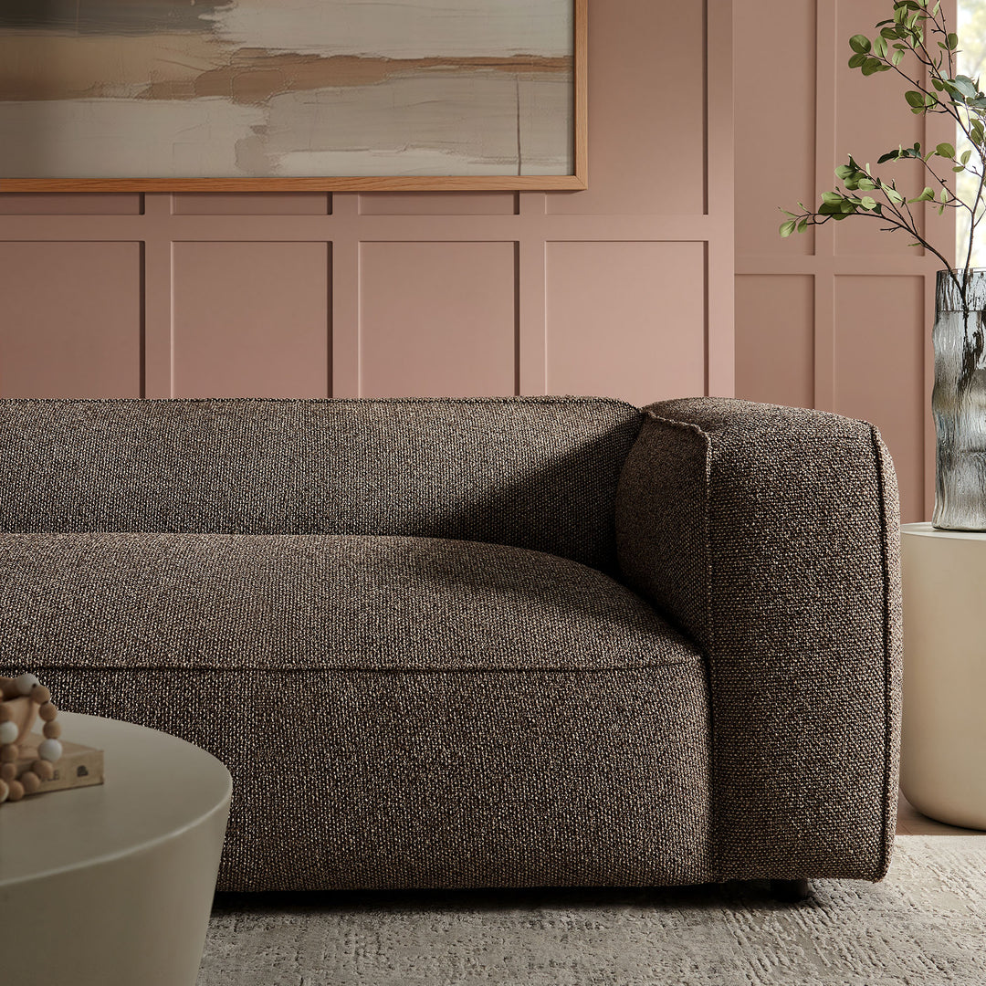 Auren 88 Inch Lattice Bouclé Upholstered Sofa in Earth