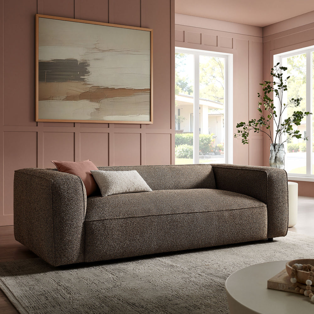 Auren 88 Inch Lattice Bouclé Upholstered Sofa in Earth