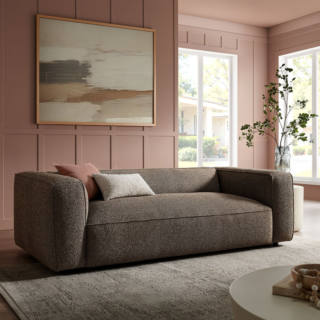 Auren 88 Inch Lattice Bouclé Upholstered Sofa in Earth