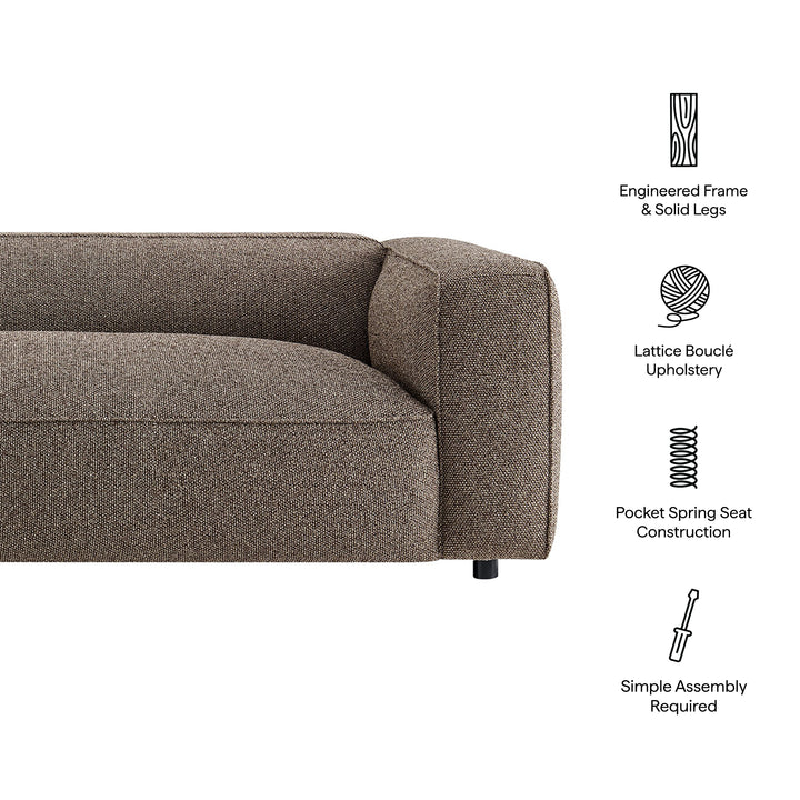 Auren 88 Inch Lattice Bouclé Upholstered Sofa in Earth