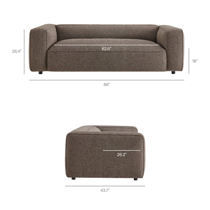 Auren 88 Inch Lattice Bouclé Upholstered Sofa in Earth