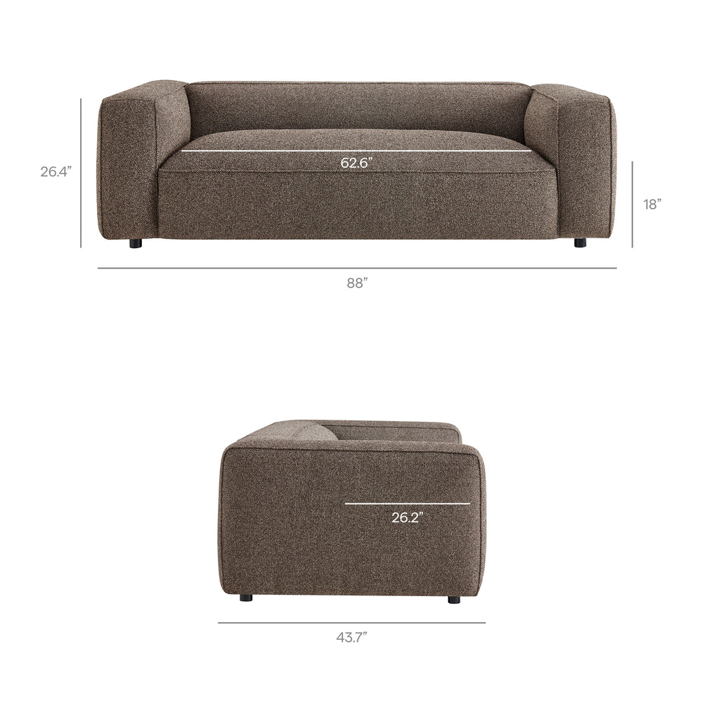 Auren 88 Inch Lattice Bouclé Upholstered Sofa in Earth