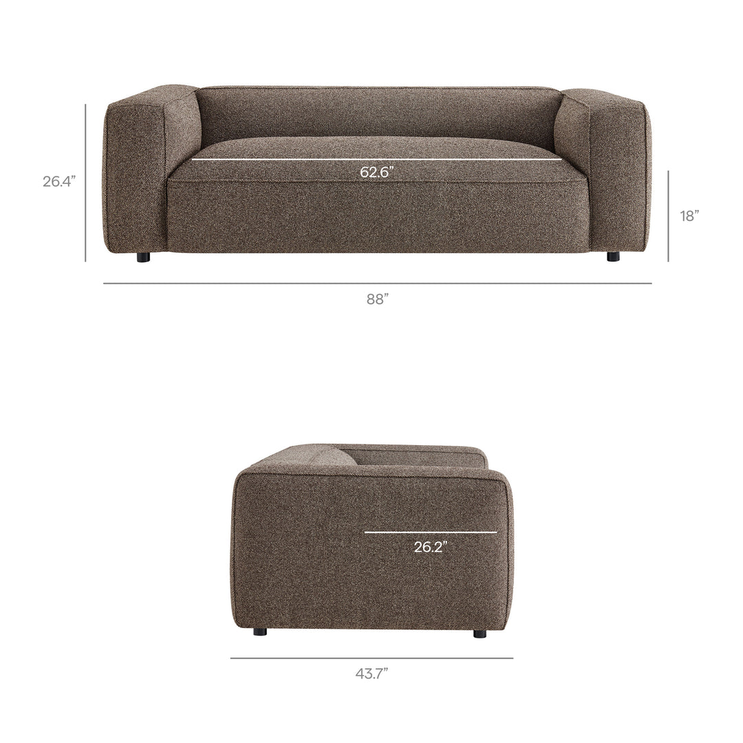 Auren 88 Inch Lattice Bouclé Upholstered Sofa in Earth