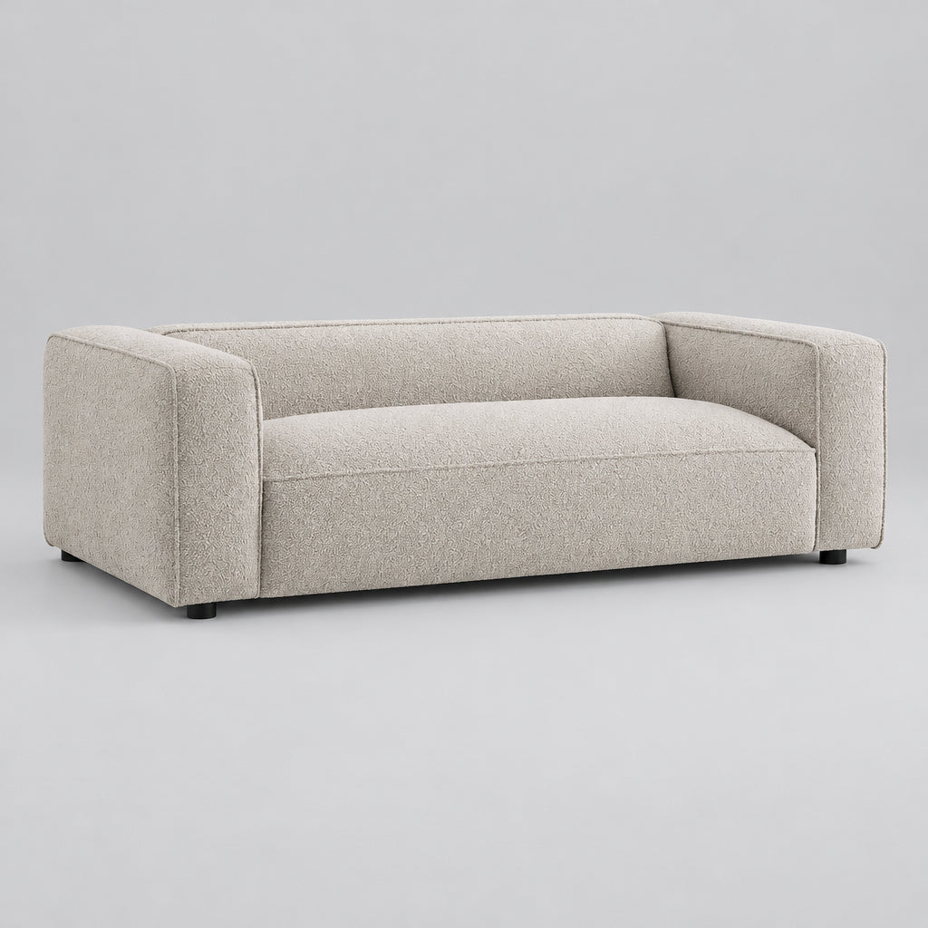 Auren 88 Inch Lattice Bouclé Upholstered Sofa in Fog
