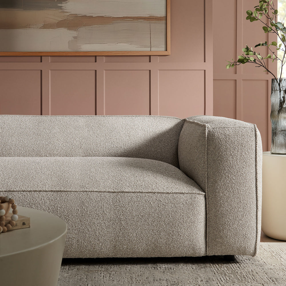 Auren 88 Inch Lattice Bouclé Upholstered Sofa in Fog