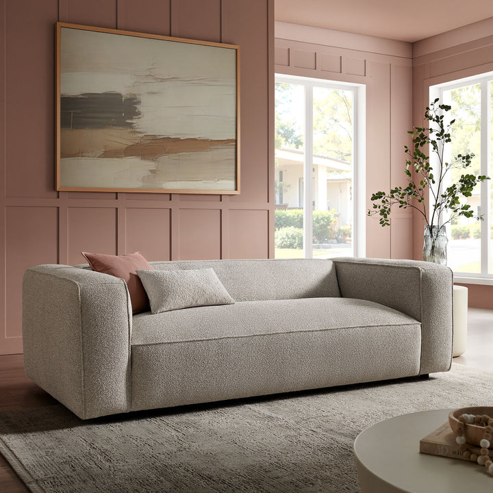 Auren 88 Inch Lattice Bouclé Upholstered Sofa in Fog