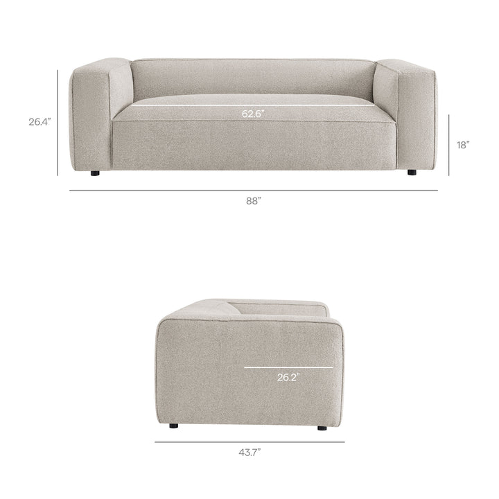Auren 88 Inch Lattice Bouclé Upholstered Sofa in Fog