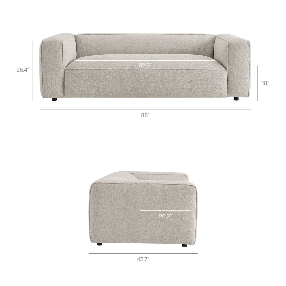Auren 88 Inch Lattice Bouclé Upholstered Sofa in Fog