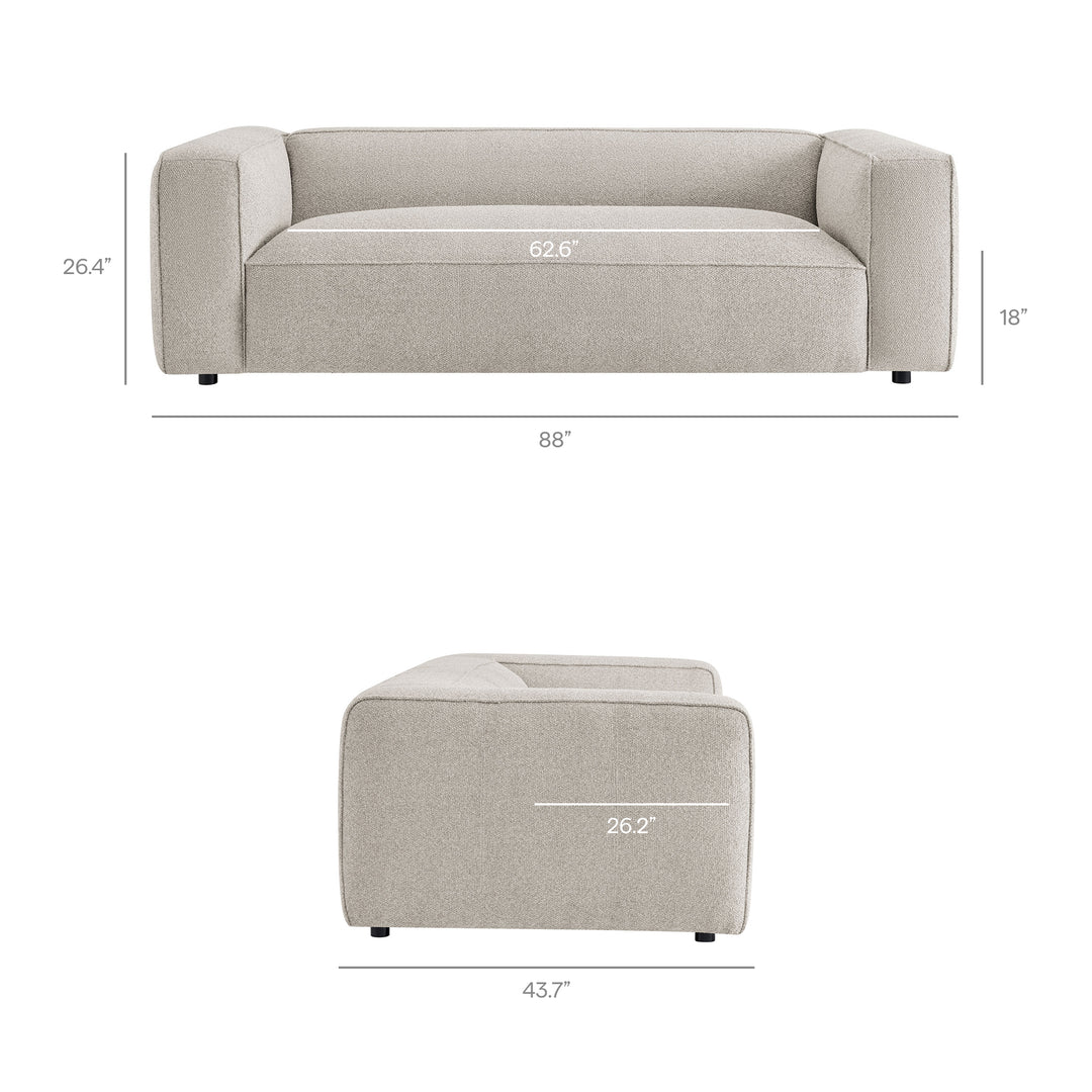 Auren 88 Inch Lattice Bouclé Upholstered Sofa in Fog