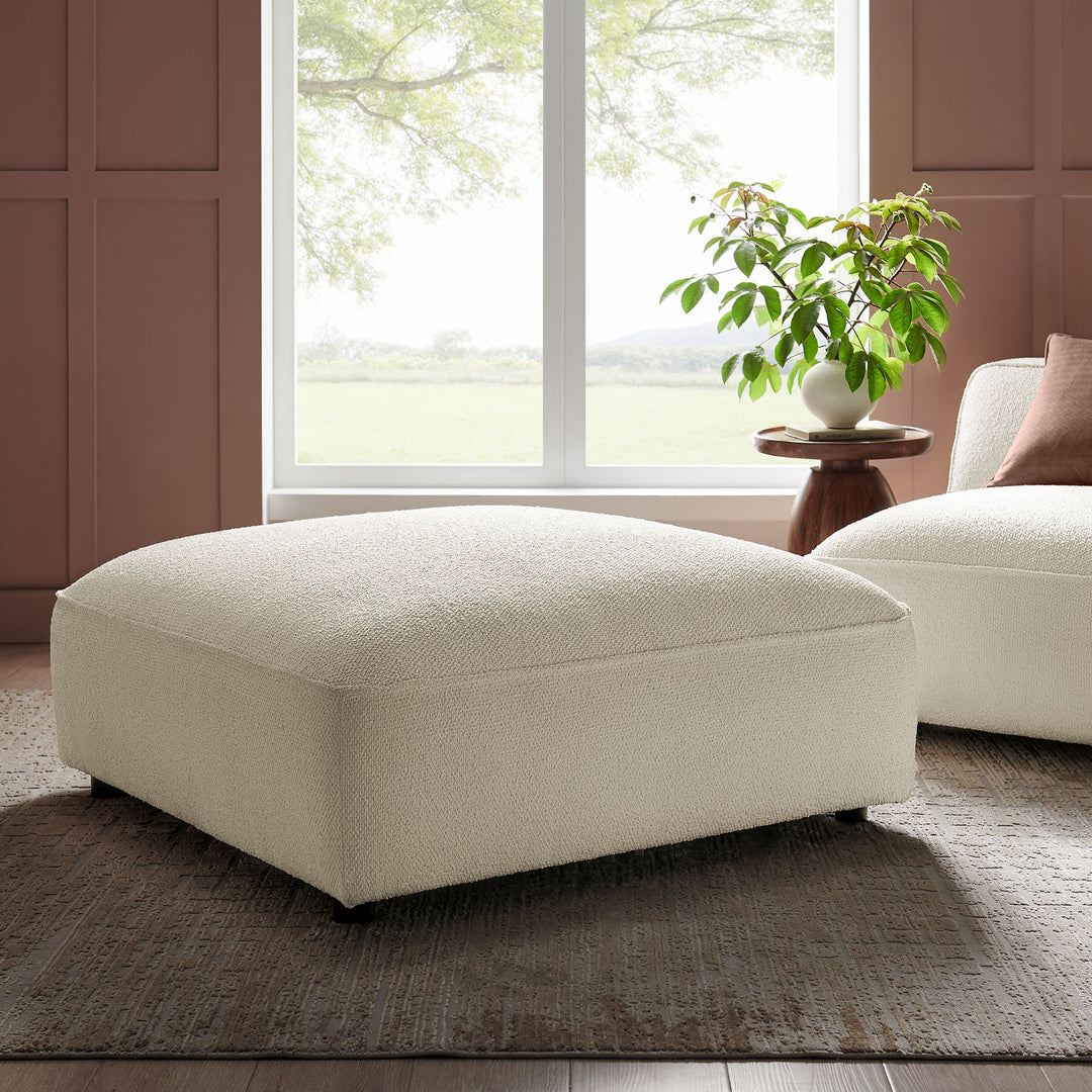 Auren Lattice Bouclé Upholstered Ottoman in Cream