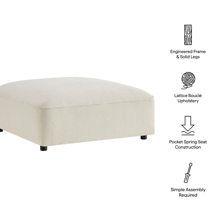 Auren Lattice Bouclé Upholstered Ottoman in Cream