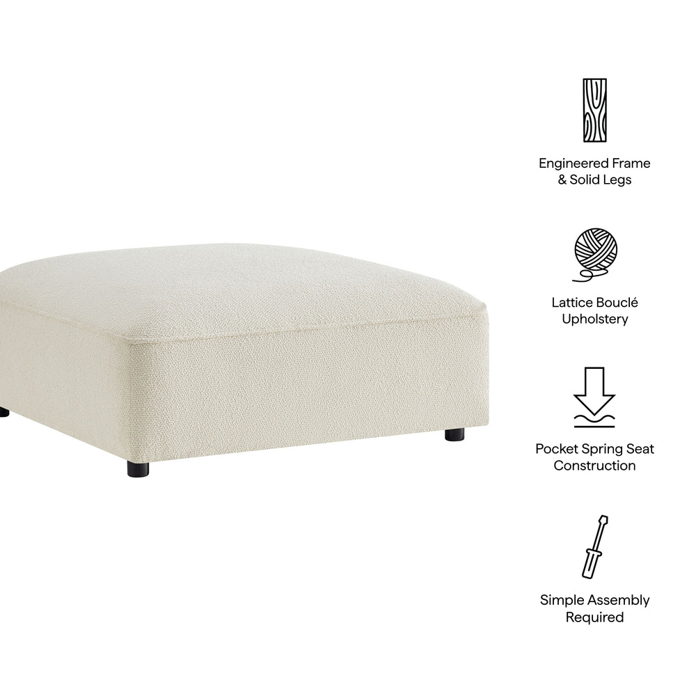 Auren Lattice Bouclé Upholstered Ottoman in Cream