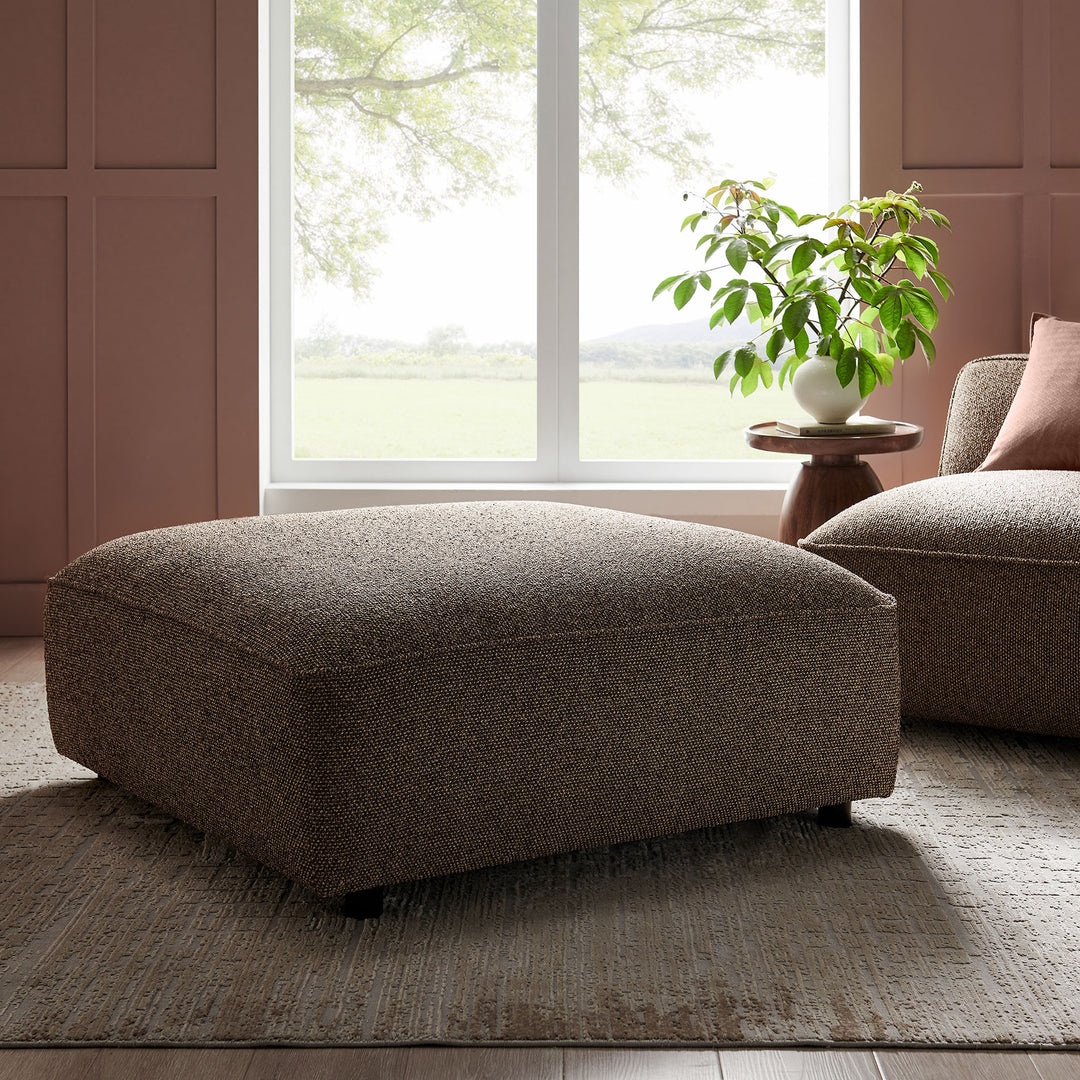 Auren Lattice Bouclé Upholstered Ottoman in Earth