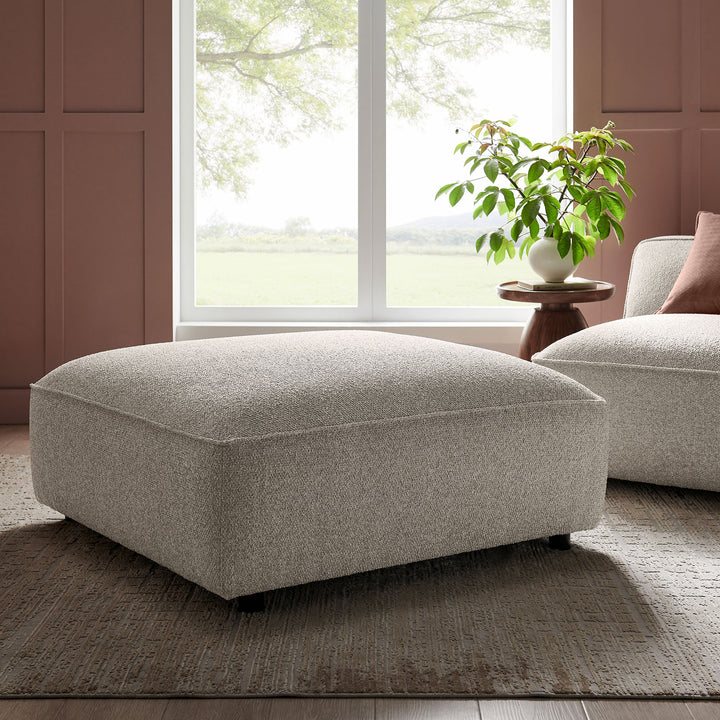 Auren Lattice Bouclé Upholstered Ottoman in Fog