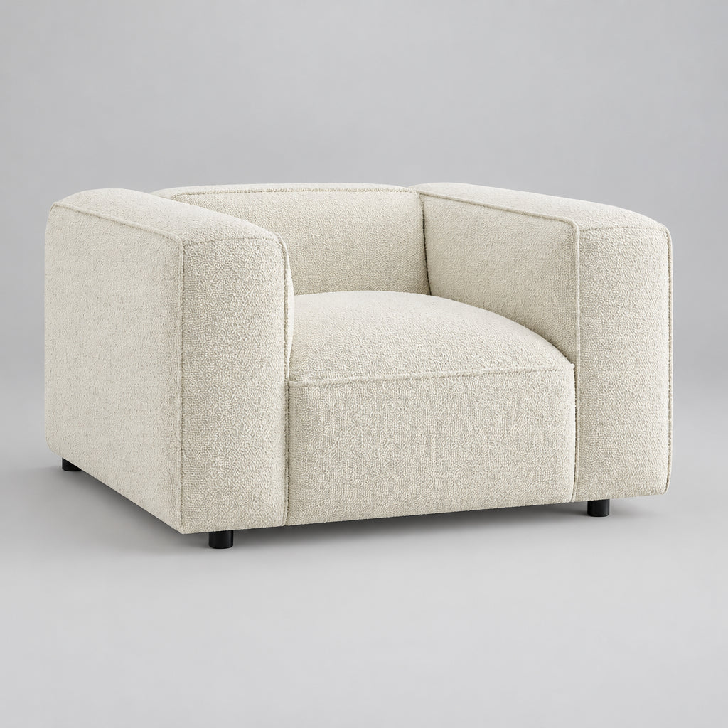 Auren Lattice Bouclé Upholstered Accent Chair in Cream