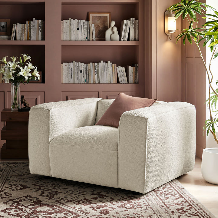 Auren Lattice Bouclé Upholstered Accent Chair in Cream