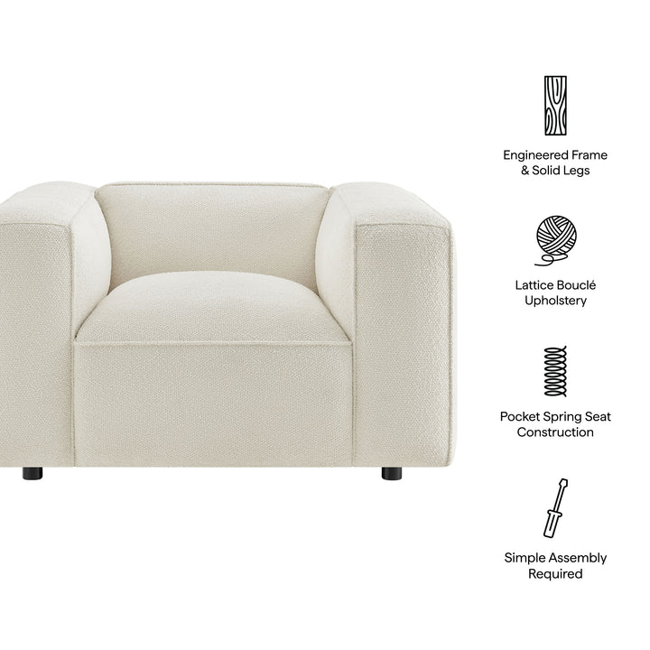 Auren Lattice Bouclé Upholstered Accent Chair in Cream