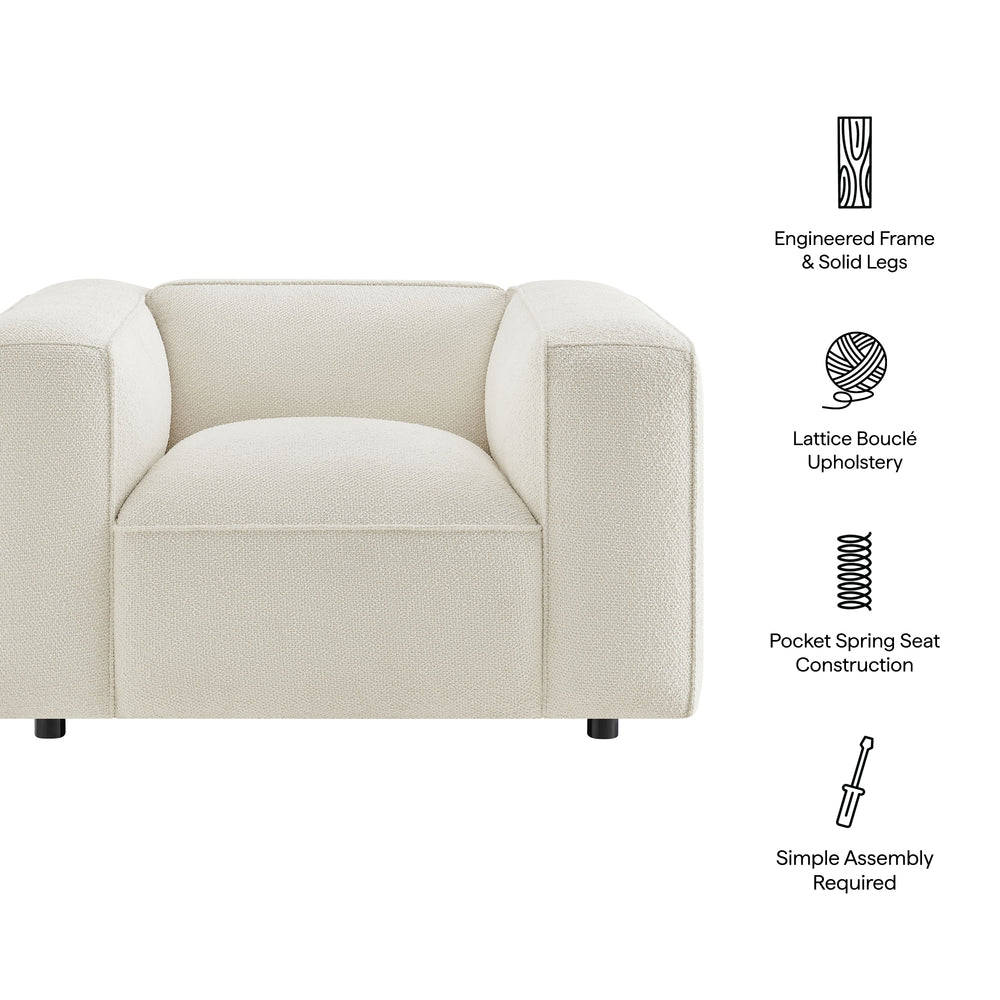 Auren Lattice Bouclé Upholstered Accent Chair in Cream
