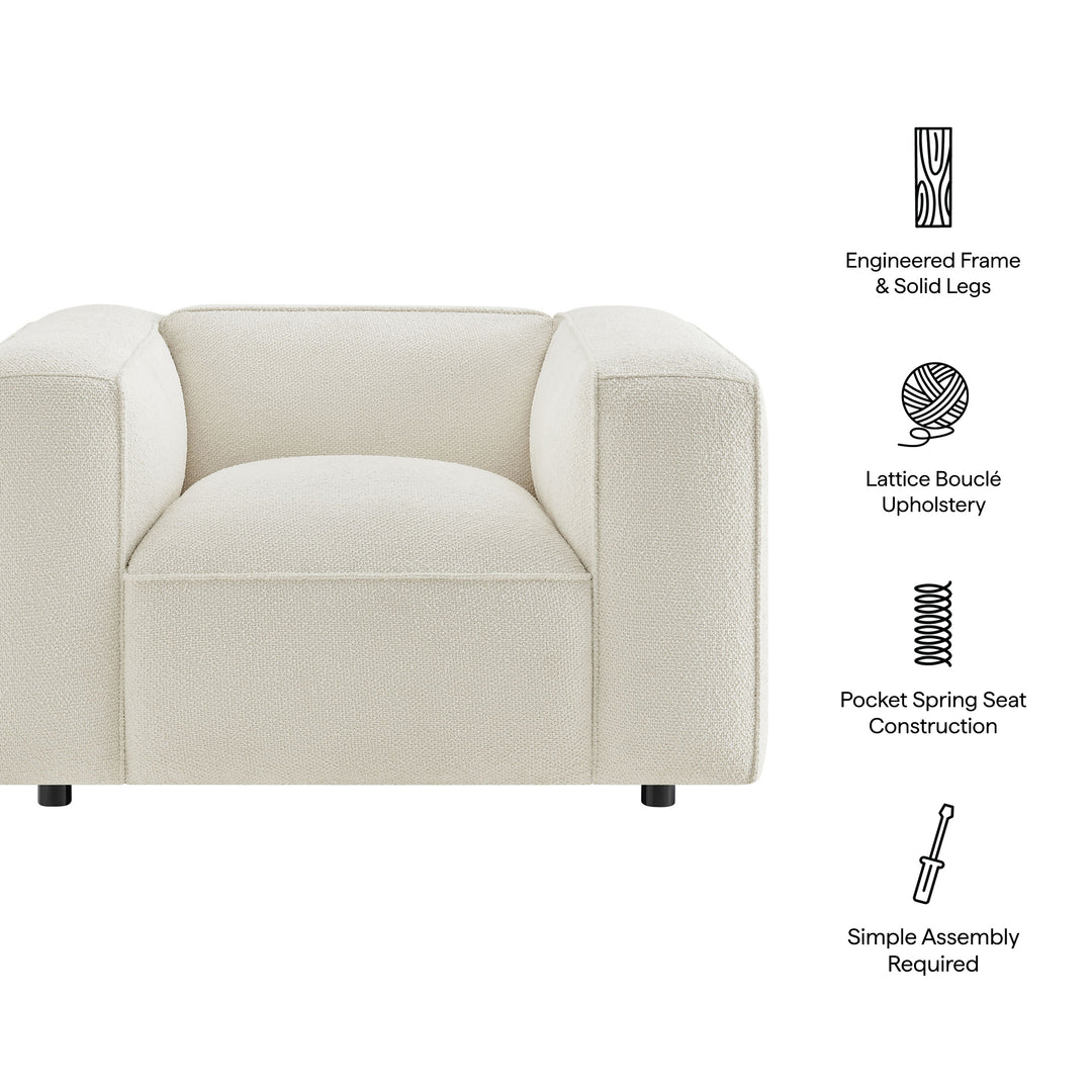 Auren Lattice Bouclé Upholstered Accent Chair in Cream