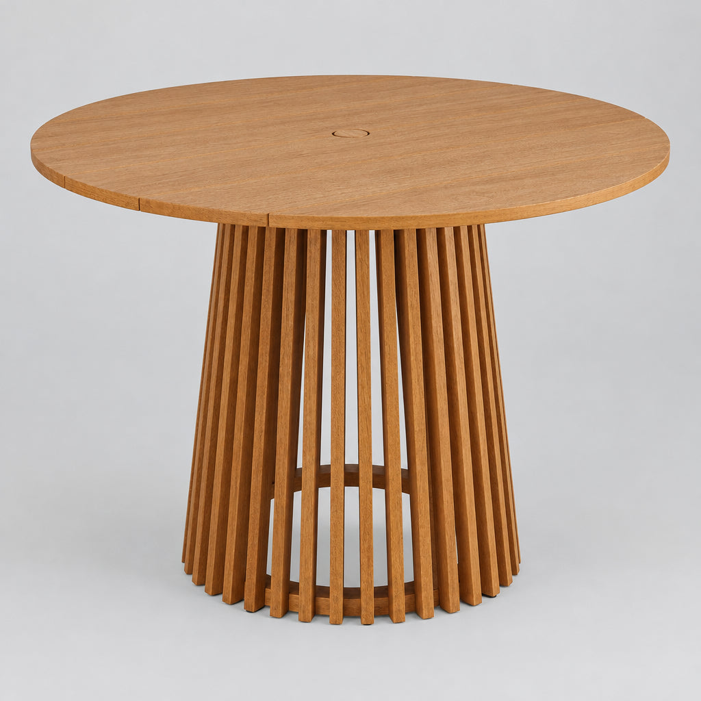 Lane 39 Inch Round Outdoor Patio Teak Wood Dining Table in Natural