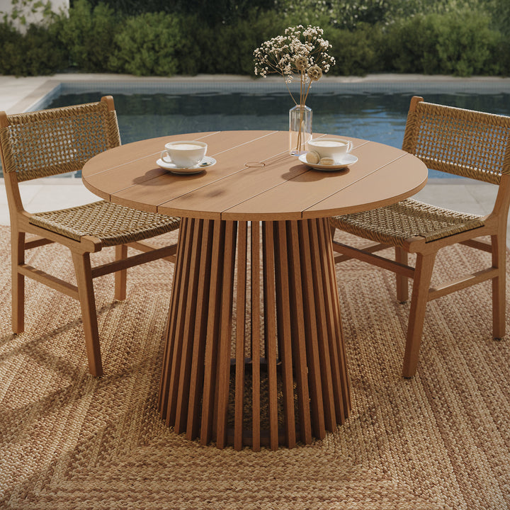 Lane 39 Inch Round Outdoor Patio Teak Wood Dining Table in Natural