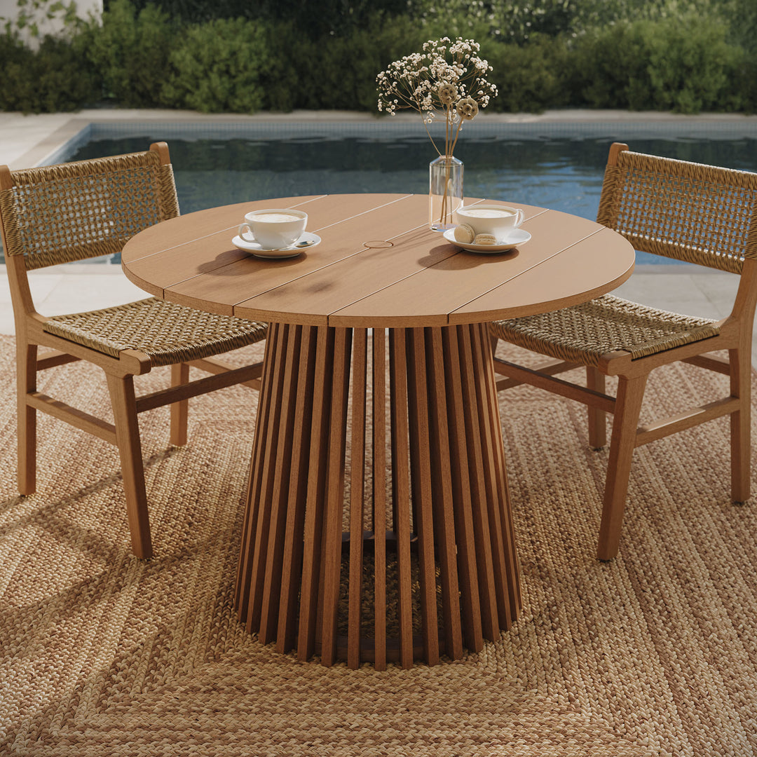 Lane 39 Inch Round Outdoor Patio Teak Wood Dining Table in Natural