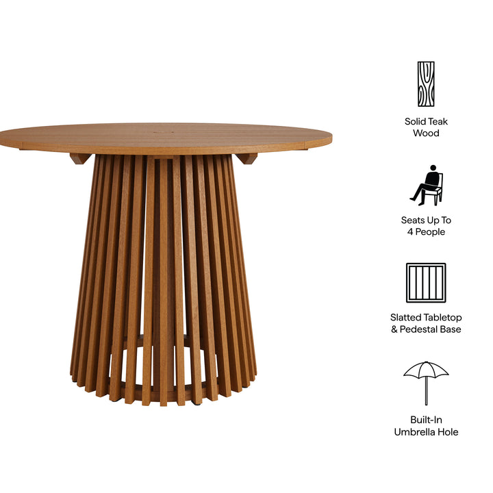 Lane 39 Inch Round Outdoor Patio Teak Wood Dining Table in Natural