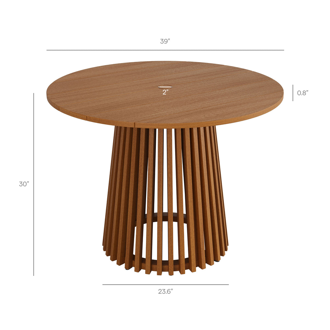 Lane 39 Inch Round Outdoor Patio Teak Wood Dining Table in Natural