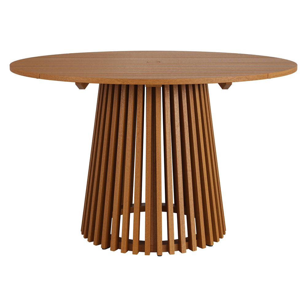 Lane 47 Inch Round Outdoor Patio Teak Wood Dining Table in Natural