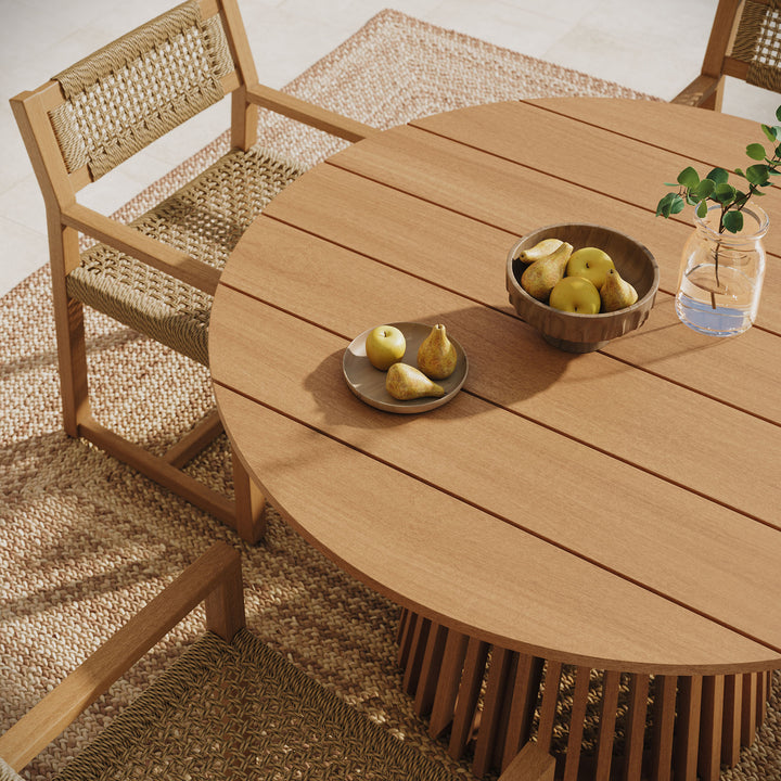 Lane 47 Inch Round Outdoor Patio Teak Wood Dining Table in Natural