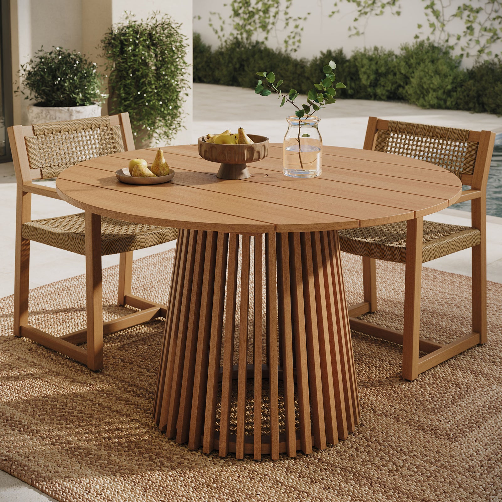 Lane 47 Inch Round Outdoor Patio Teak Wood Dining Table in Natural