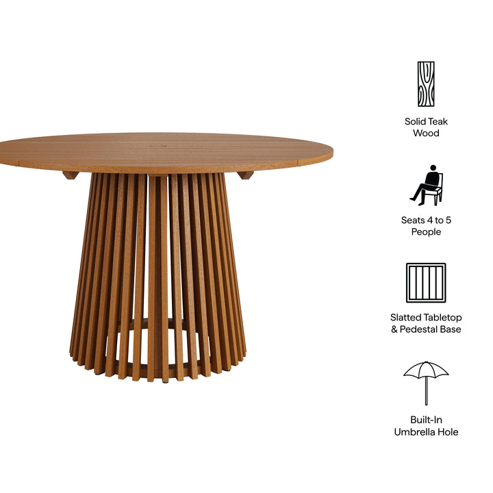 Lane 47 Inch Round Outdoor Patio Teak Wood Dining Table in Natural