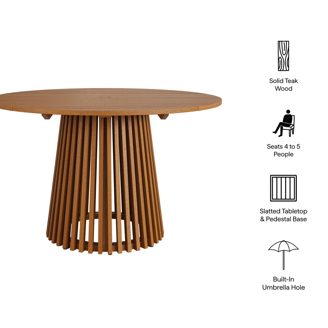 Lane 47 Inch Round Outdoor Patio Teak Wood Dining Table in Natural