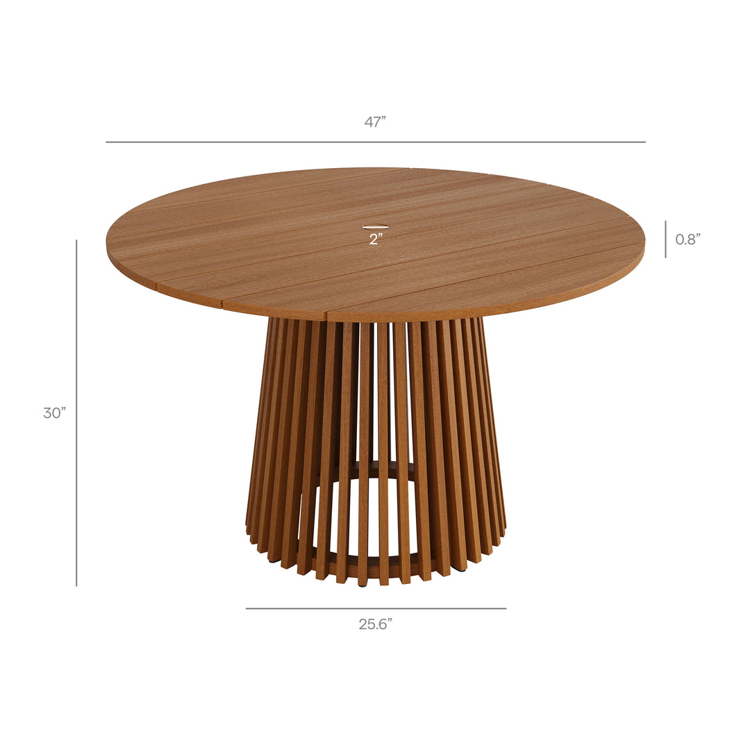 Lane 47 Inch Round Outdoor Patio Teak Wood Dining Table in Natural