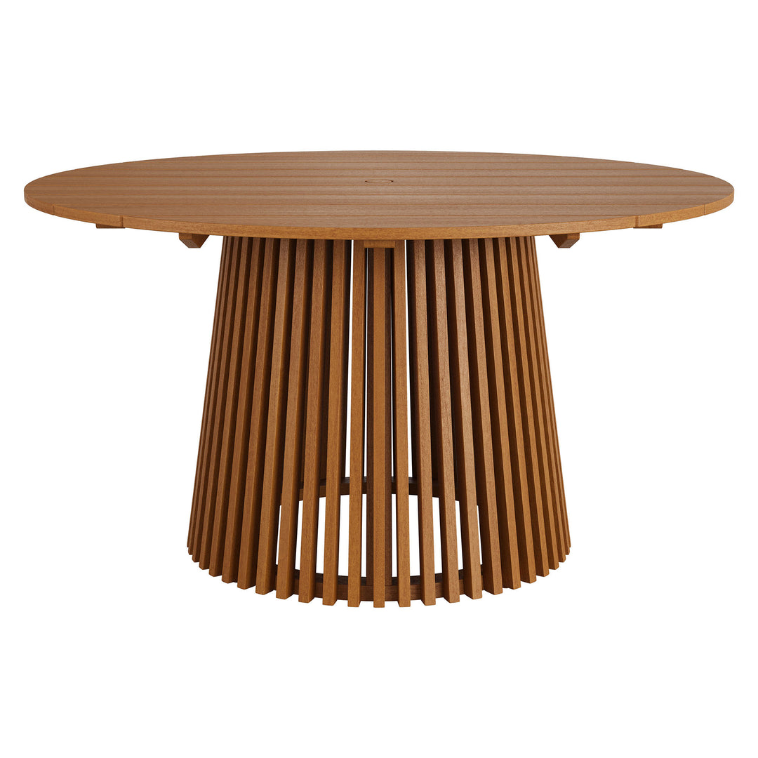 Lane 55 Inch Round Outdoor Patio Teak Wood Dining Table in Natural