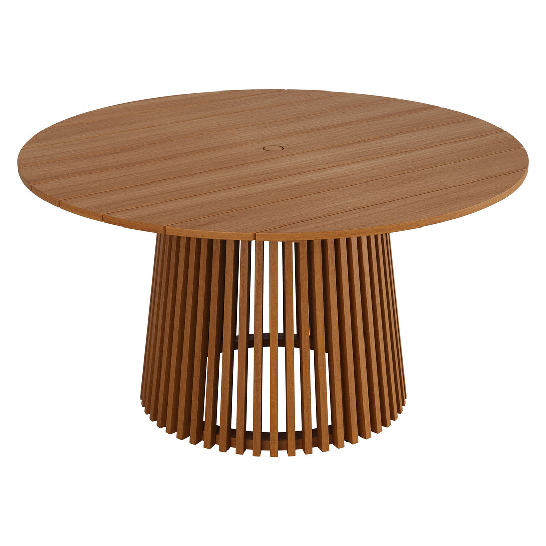 Lane 55 Inch Round Outdoor Patio Teak Wood Dining Table in Natural