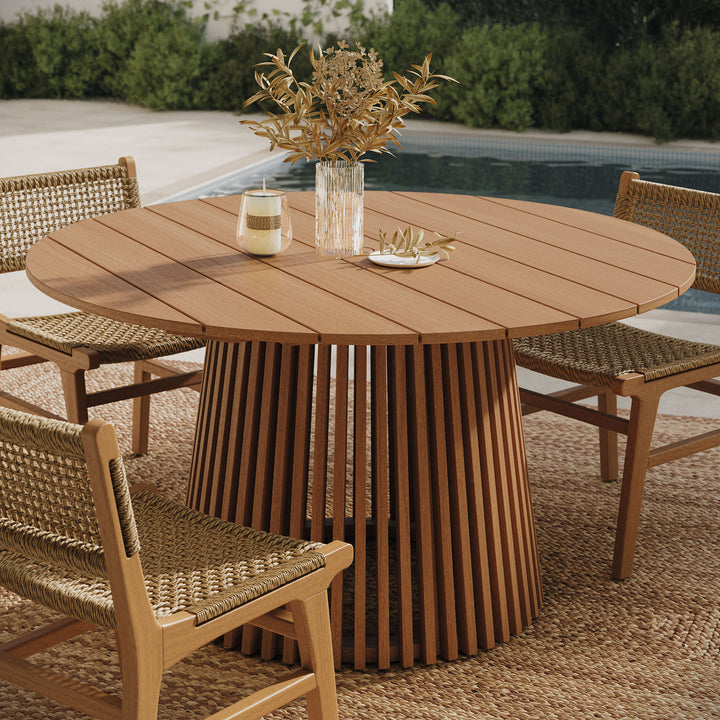 Lane 55 Inch Round Outdoor Patio Teak Wood Dining Table in Natural