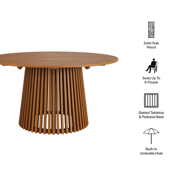 Lane 55 Inch Round Outdoor Patio Teak Wood Dining Table in Natural
