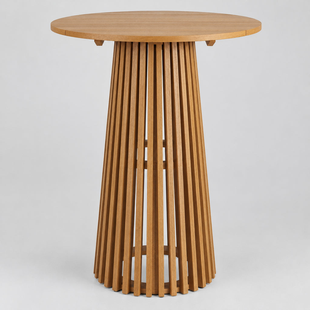 Lane 31 Inch Round Outdoor Patio Teak Wood Bar Table in Natural